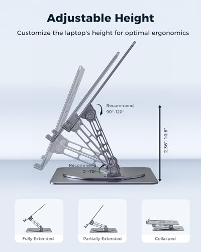 Aoviho 360° Rotating Laptop Stand for Desk | Adjustable, Foldable, Portable Aluminum Ergonomic Riser | Compatible with MacBook, Dell, HP & All Laptops 10-16 inch | Gray - color: Gray