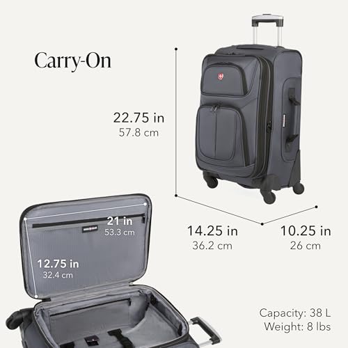 SWISSGEAR Sion Softside Expandable Spinner Luggage Durable Lightweight Travel Suitcase, Dark Grey, 3-Piece Set (Carry-On/Medium/Large) - color: Dark Grey, size: 3-Piece Set (Carry-On/Medium/Large)