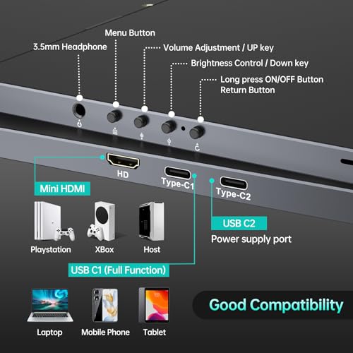 MT-VIKI 18.5 inch Portable Monitor 1080P@100Hz 72% NTSC, Large Portable Screen Stand, FHD IPS Screen HDR Gaming Display, Travel Second Monitor for Mac PC Xbox PS4/5 - size: 18.5"