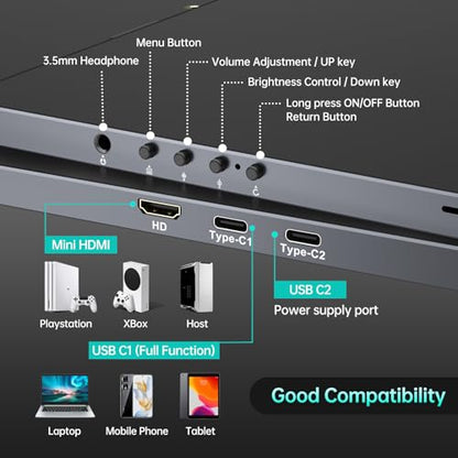 MT-VIKI 18.5 inch Portable Monitor 1080P@100Hz 72% NTSC, Large Portable Screen Stand, FHD IPS Screen HDR Gaming Display, Travel Second Monitor for Mac PC Xbox PS4/5 - size: 18.5"