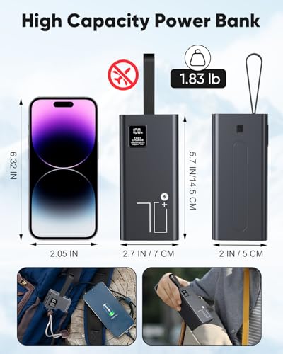 Portable Charger 70000mAh Power Bank Fast Charging, External Battery Pack High Capacity, 30W USB C Battery Bank PD&QC 3.0,5 Output 2 Input, LED Display Powerbank for iphone Tablet Camping Travel - size: 70000mAh - P700-Black