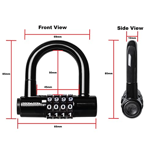 DocksLocks Security Cable Lock Set (5' to 25') Looped Ends, Weatherproof, Keyless Compact U-Lock with Combination, Anti-Theft for Bikes Equipment 10ft - size: 10ft