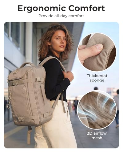 BAGSMART 35L Travel Backpack for Women & Men Fits 17-Inch Laptop, Airline Approved Carry On Backpack with Wet Pocket & Shoe Pouch, Water-Resistant Personal Item Travel Bag, Coffee - color: Coffee Brown