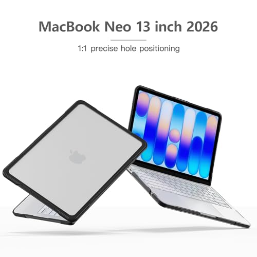 Batianda Ultimate Rugged Case for MacBook Neo 13 Inch 2026, Translucent | Fits Model A3404, Shock-Absorbing TPU Bumper, Carbon Fiber Side Texture, Matte Rugged Shockproof Hybrid Protective Shell - color: Translucent
