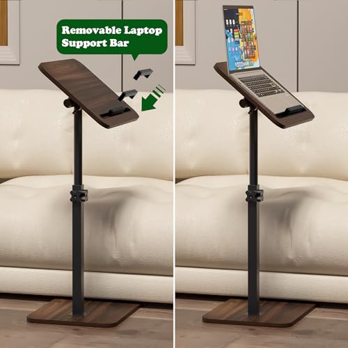 Side Table Sofa Tray for Couch - 360° Swivel Adjustable Height Rotating Sofa Table C Table End Table Laptop Desk with Phone & Tablet Slot, Perfect for Eating Working Reading, Fits Small Spaces - color: Brown