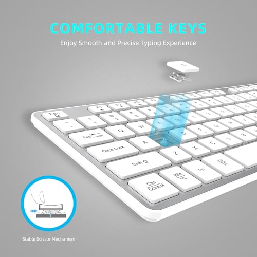 Slim Wireless Keyboard for Mac and Windows, Ultra Quiet Low-Profile Flat Key Board with Full-Size Keys, 2.4GHz Wire Less for PC, Mac, Windows 11/10/8/7 Silver - size: Standard Keyboard Size