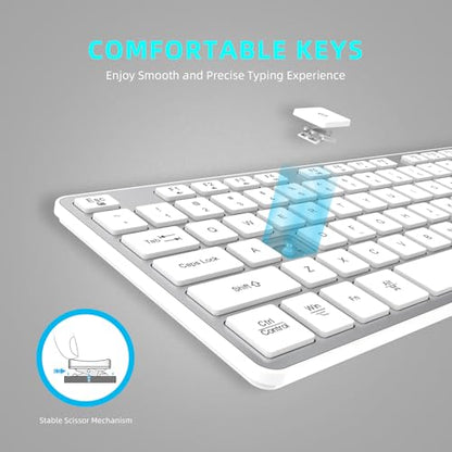 Slim Wireless Keyboard for Mac and Windows, Ultra Quiet Low-Profile Flat Key Board with Full-Size Keys, 2.4GHz Wire Less for PC, Mac, Windows 11/10/8/7 Silver - size: Standard Keyboard Size