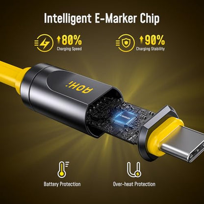 AOHI 80Gb/s USB4 2.0 Cable 3.3FT with up to 120Gbps Bandwidth Boost Dual 8K/4K Display 240W PD 3.1 Fast Charging The Future Adonis for Mac mini M4 Pro MacBook iPhone 17 Pro Max, SSD,Docking, Yellow - size: 3.3 FT