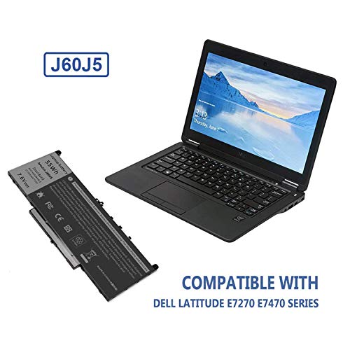 Futurebatt E7470 E7270 J60J5 Laptop Battery Lithium-ion for Dell Latitude E7470 E7270 7470 7270 Series Laptop 0MC34Y MC34Y R1V85 242WD GG4FM WYWJ2 1W2Y2 451-BBSX 451-BBSY 451-BBSU P26S001 P61G001 - size: J60J5 10.83*5.12*0.73 in
