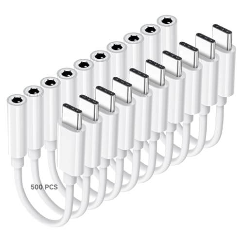 Criello USB C to 3.5mm Audio Headphone Jack Adapter | Type C Aux Audio Dongle Cable Cord Compatible with iPhone 17/16/15 Pro/Max/Plus, iPad, MacBook, Samsung Galaxy（500 Pack） - size: 500 Pack
