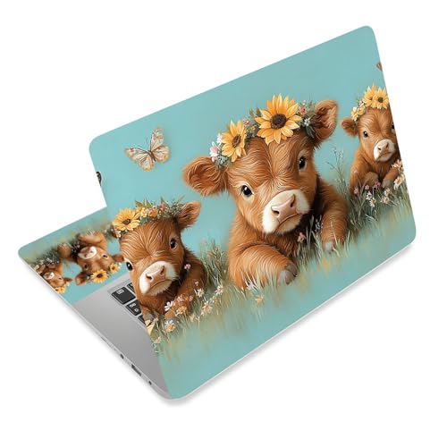 Aesthetic Laptop Skin Cover,12-15.6 Inch Universal Vinyl Sticker Decal,Waterproof Scratch-Resistant Notebook Wrap,Removable Residue-Free Protector,Cows Sunflowers Butterflies - color: Cows Sunflowers Butterflies