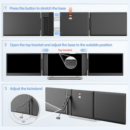 Laptop Screen Extender, 14" Triple Monitor Extender, 1080P FHD Portable Monitor for Laptop, Upgraded Auto-Width Fits 13-17.3" Laptops, Plug & Play Screen Extender Compatible with Windows/Mac/Chrome - size: Triple 14 inch