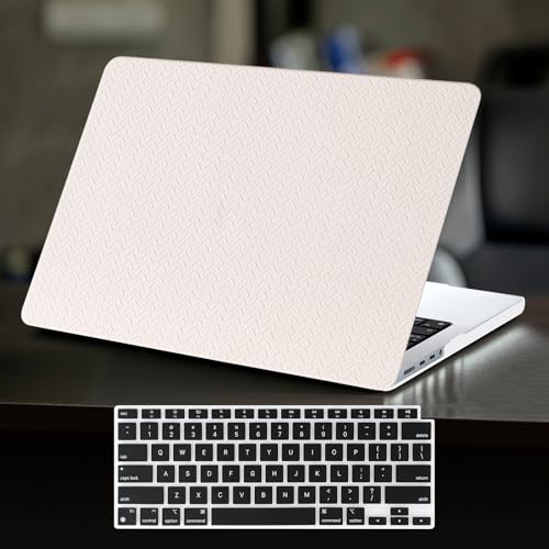 Woven Case for MacBook Air 13 inch 2022-2018 M1 A2337 A2179 A1932, White | Woven Fabric MacBook Air 13.3 Case, Textured Leather Hard Shell Logo Cutout Case for Mac Book Air 13 Laptop + Keyboard Cover - color: #Woven Beige