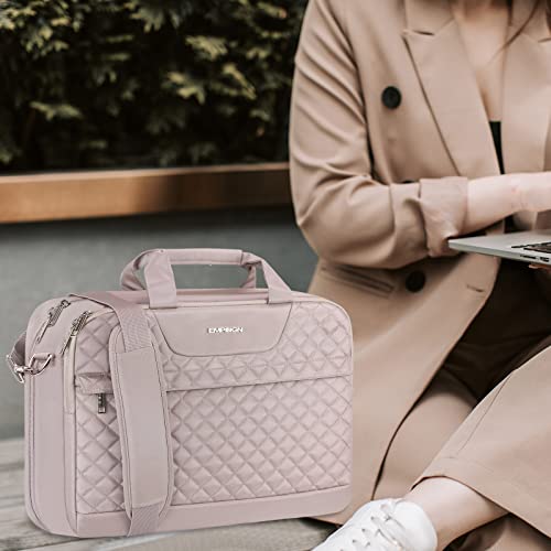 EMPSIGN 17.3 Inch Laptop Bag, Large Capacity Expandable Briefcase for Women & Men Business Office, Water-Repellent Laptop Case Travel Computer Bag with RFID Pockets, Dusty Pink | Large Capacity Expandable Briefcase, Women & Men Business Office, Water-Repe