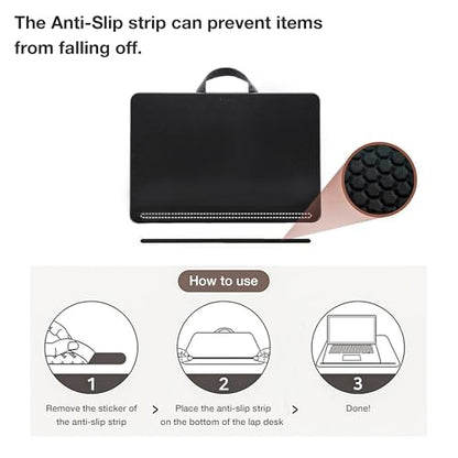 Lap Desk with Soft Cushion and Wrist Rest – Portable Laptop Desk for Bed, Couch & Home Office, PU Surface Tray with Handle for 15.6 inch Laptop (Medium, Black) - size: Medium