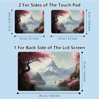 Universal Laptop Skin Sticker with 2 Wrist Pad Skins, Waterproof Scratch Resistant Vinyl Laptop Cover Decal, Cut to Fit for 11–15.6 Inch MacBook HP Dell Lenovo, Cherry Tree by Lake - color: Cherry Tree By Lake