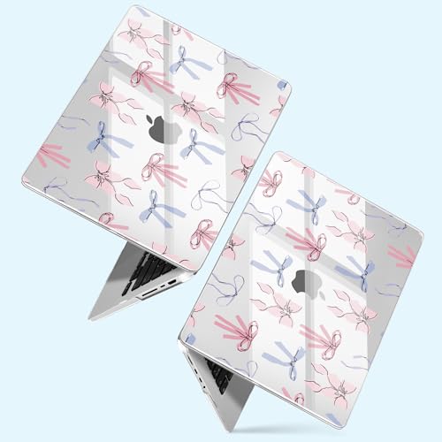 for New MacBook Pro 14 inch Case 2026 2025 M5 2024 M4 2023 Release– Aesthetic Floral Design Ultra Thin Clear Laptop Shell 6-in-1 Bundle with TPU Keyboard Cover & OTG Adapters, Pink Bow - color: Pink bow