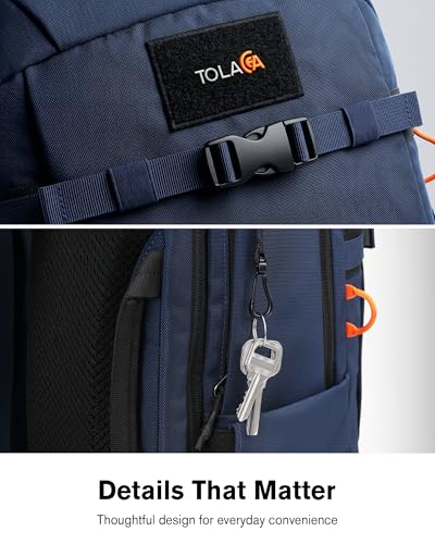 Tolaccea 30L Travel Laptop Backpack TSA Carry-On for Business Trips Commute | 100% RPET Recycled Fabric | EVA-cushioned Laptop Protection | TSA 180° Lay-flat Opening | Reinforced Stability Base Panel - color: Navy