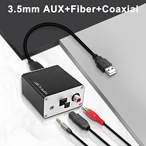 XMSJSIY USB-A/Type-C to Coaxial Optical Toslink SPDIF + 3.5mm AUX Stereo Audio Adapter USB Digital Audio Decoder Converter External Sound Card for PC Laptop Phone Smart TV