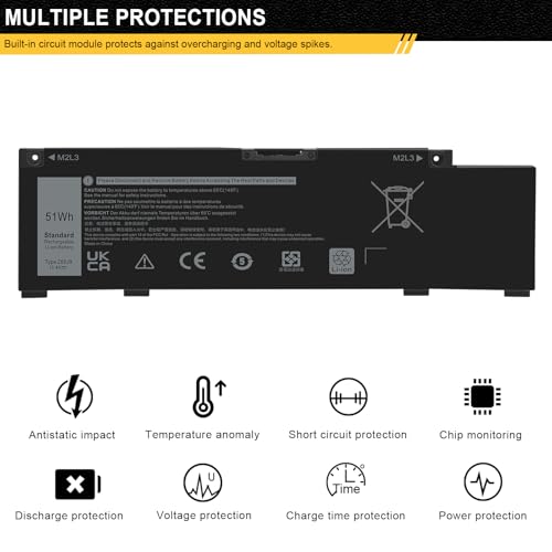 (11.4V 51Wh) 266J9 MV07R Battery Replacement for Dell G3 15 3500 3590 3790 G5 15 5500 SE 5505 P89F Inspiron 5490 INS 15PR-1545W 1548BR 1645W 1742BR 1742W Series 0415CG C9VNH PN1VN M4GWP 0M4GWP 0JJRRD - size: 9.44*2.64*0.31inch