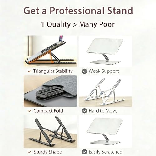 Ergonomic Foldable Computer Stand, 10-Level Height Adjustable Aluminum Laptop Stand, Compatible with 17.3 Inch Laptops, Tablets & Drawing Tablets, for MacBook, HP, Lenovo, Dell (Black) - color: Black