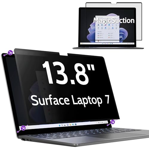 Peslv Privacy Screen for 13.8 Inch Surface Laptop 7, MagicSuction™ Removable Anti Spy Black Protector, Glare Blue Light Filter for Microsoft Laptop Computer Monitor - size: Surface Laptop 13.8" 7