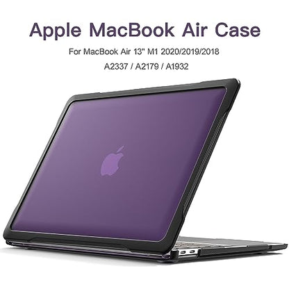 Batianda 4-in-1 Ultimate Case for MacBook Air 13 Inch 2018-2020, Purple | Fits M1/Intel Models A2337/A2179/A1932, Lightweight Slim Design, Carbon Fiber Side Texture, Matte Translucent Hard Shell - color: Purple