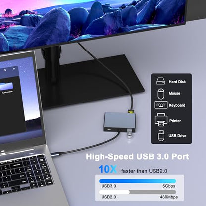 USB C to 3 HDMI Adapter with PD 100W/USB3.0, 4K@60Hz 3 Way HDMI Splitter Extended Display for 3 Monitors, Triple Monitor Docking Station for Dell/HP/Mac Laptop, SST/MST USBC Hub for Multiple Monitors