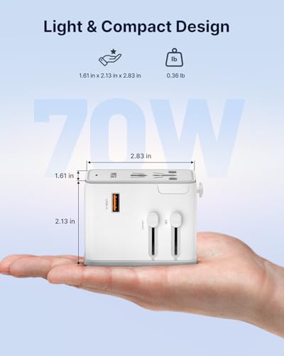 VINTAR 70W GaN Universal Travel Adapter, 5 in 1 with 3 USB-C PD& 1 USB-A QC | International Power Adapter with 70W GaN Fast Charging, All-in-one for EU UK USA AUS, Worldwide Travel Essentials, White - color: 70W White2