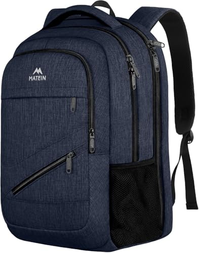 MATEIN Work Bookbag for Men, 17 In Large Laptop Travel Carry On Backpack | TSA Approved Dark Blue Backpack with Trolley Sleeve, College Computer Bag, Anti Theft Pocket, Water Resistant Commute Daypack - color: Dark Blue, size: 17 Inch