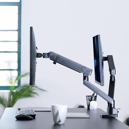 VIVO Premium Aluminum Full Motion Dual Monitor Desk Mount Stand with Lift Engine Arm, Fits Ultrawide Screens up to 35 inches, STAND-V102BB - size: Dual monitor, style: Standard