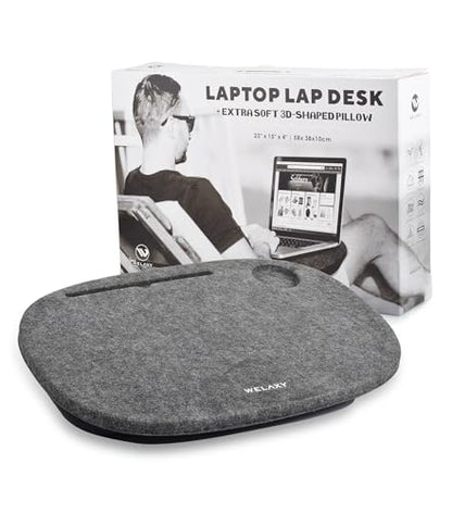 Welaxy Laptop Lap Desk Portable Large workspace LapDesk for Bed Home Office fits up to 17-inch MacBook Chromebook Tablet Lightweight Tray Table with Ergonomic 3D Shaped Pillow (Charcoal) - color: Charcoal