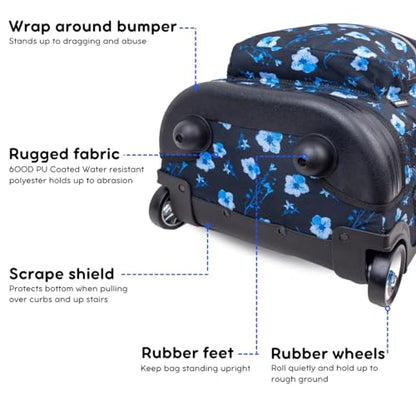 J World Sunrise Kids Rolling Backpack with Wheels for Girls Boys, Roller Bookbag for School, 18 x 13 x 9 Inches, Night Bloom - color: Night Bloom