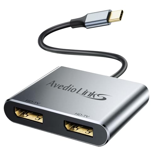 avedio links USB C to Dual DisplayPort Adapter, Dual 4K@60Hz, Single Display 4K@144Hz Type C to DP Dual Monitor Converter, Compatible for Dell XPS 13 15,Lenovo Yoga, Sumsung,Chromebook,HP,Lenovo(Grey)