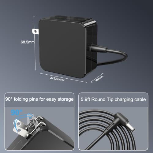 45W Charger Compatible with Lenovo Laptop Round Tip Power Supply AC Adapt | 4.0x1.7mm Round Tip Replacement Laptop Charger AC Adapter Power Supply for IdeaPad 3/5/6/15, Flex 15 Series - color: Black-1