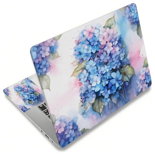 Laptop Skin Sticker Decal, Universal Reusable Vinyl Laptop Cover for 12" 13" 13.3" 14" 15" 15.4" 15.6" Notebook PC, Reusable Waterproof Scratch-Resistant with 2 Wrist Pads,Blue Hydrangea Flowers - color: Blue Hydrangea Flowers