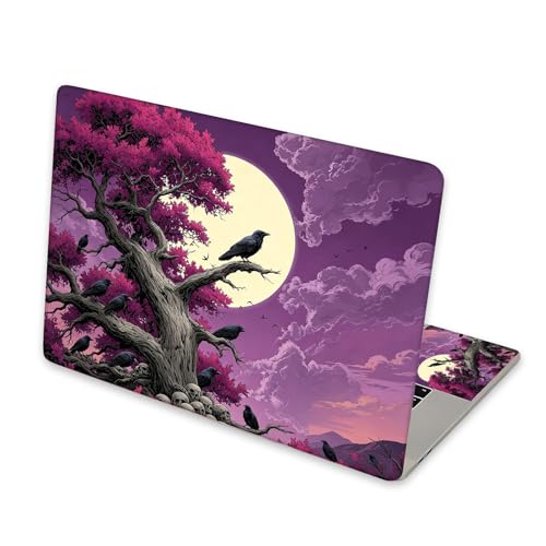 Universal Laptop Skin Sticker for 12/13/14/15.6 Inch Laptops, Reusable Vinyl Laptop Decal Cover, Waterproof Scratch Resistant Notebook Skin with 2 Wrist Pads,Gothic Raven Moon - color: Gothic Raven Moon