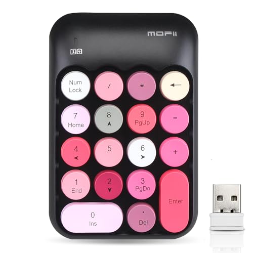 Lomiluskr Cute Wireless Number Keypad with 2.4G USB Receiver, 18 Colorful Round Keys Numpad, Portable Financial Accounting Numeric Keyboard, Suitable for PC, Laptop (Black) - color: Black