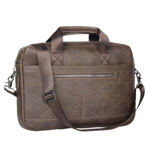 14" Roomy/15.6" Compact Laptop Messenger Bag for Men, Vintage Faux Leather Briefcase - Crossbody Business Travel Satchel - color: B Coffee