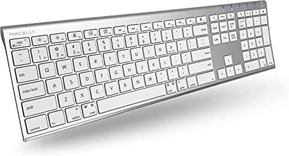Macally Wireless Bluetooth Keyboard for Mac - Compatible Apple Keyboard or MacBook Pro/Air, iMac - Multi-Device, Up to 3 Devices with 110 Keys, 20 Shortcuts, Numeric Keypad, and Rechargeable - Silver - color: Aluminum Silver