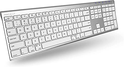 Macally Wireless Bluetooth Keyboard for Mac - Compatible Apple Keyboard or MacBook Pro/Air, iMac - Multi-Device, Up to 3 Devices with 110 Keys, 20 Shortcuts, Numeric Keypad, and Rechargeable - Silver - color: Aluminum Silver