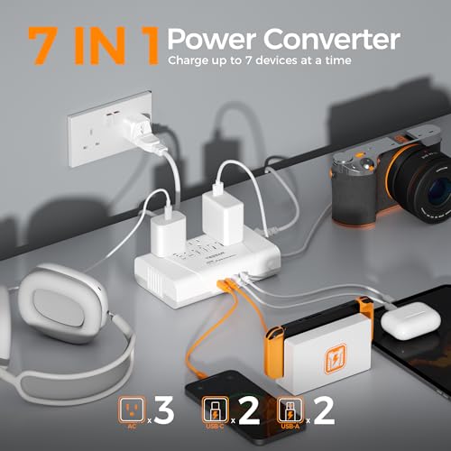 TESSAN 600W Pure Sine Wave 220V to 110V Voltage Converter US to Europe | Universal Travel Adapter, 4 USB Ports, PD 35W QC 30W, EU/UK/AU/IT/India Plug Power Converters, Step Down Transformer
