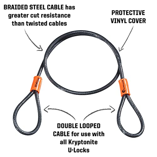 Kryptonite KryptoFlex 525 Double Loop 2.5 FT Braided Steel Security Cable | 5mm Thick Anti-Theft Flex Bike Lock Cable with Protective Vinyl Coating, Compatible with U-Locks, Disc Locks and Padlocks