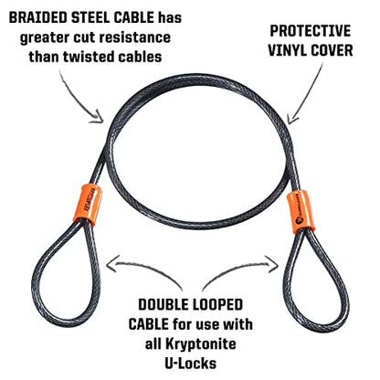 Kryptonite KryptoFlex 525 Double Loop 2.5 FT Braided Steel Security Cable | 5mm Thick Anti-Theft Flex Bike Lock Cable with Protective Vinyl Coating, Compatible with U-Locks, Disc Locks and Padlocks