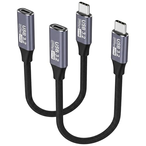 2 Pack Short USB C Extension Cable (20Gbps/240W/4K@60Hz/10 inch), USB 3.2 Gen 2,Usbc Extension Cable Compatible with iPhone 17 16 15,Pixel PSVR2 , MacBook, Docking Station, Monitor, eGPU, SSD - size: 5inch/26cm（2Pack）