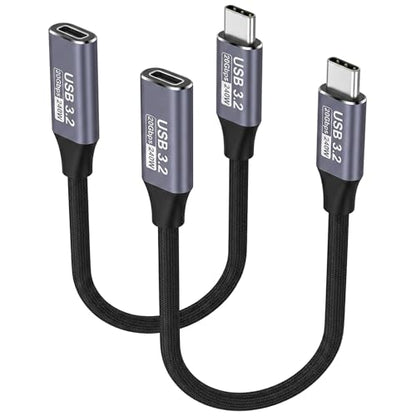 2 Pack Short USB C Extension Cable (20Gbps/240W/4K@60Hz/10 inch), USB 3.2 Gen 2,Usbc Extension Cable Compatible with iPhone 17 16 15,Pixel PSVR2 , MacBook, Docking Station, Monitor, eGPU, SSD - size: 5inch/26cm（2Pack）