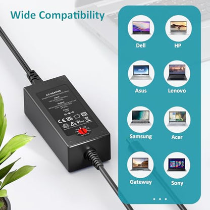 65W Universal Laptop Charger Power Adapter Supply Cord | for HP Dell Lenovo Samsung Acer Chromebook TouchSmart Gateway Toshiba Satellite Sony ASUS Vivobook