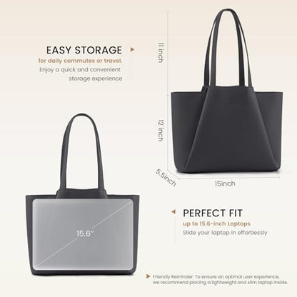 LOVEVOOK Laptop Tote for Women - 15.6 Inch Faux Leather Laptop Bag with Clutch, Large Capacity Office Purse Computer - color: Lead Gray, size: 15.6 inch
