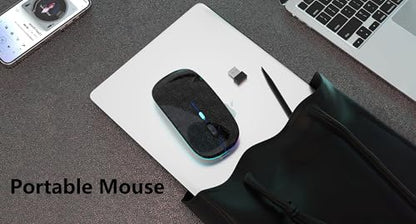WREANU Wireless Bluetooth Mouse Rechargeable Laptop Mice with LED Lights Silent Slim Use(BT5.2 and 2.4G Portable USB Receiver)Dual Mode Computer Mouse for Laptop/iPad/Tablet/Apple/PC/Mac(Black Bright) - color: Black Bright