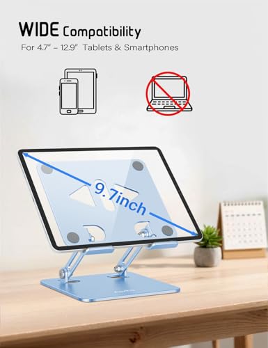 Aoviho Tablet Stand for Desk,Adjustable Tablet Holder,Sky Blue | Stable Aluminum Design, Fits iPad Pro/Air/Mini & Samsung Tablets, Adjustable Viewing, Ideal for Office & Home - color: Sky Blue